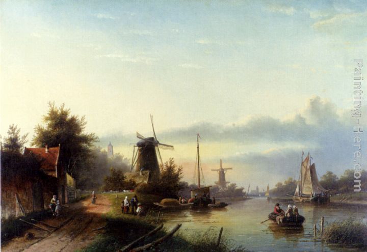 Boats On A Dutch Canal painting - Jan Jacob Coenraad Spohler Boats On A Dutch Canal art painting